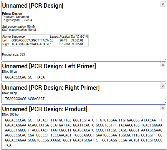 PCR primers, PCR properties, and PCR product is added to your project